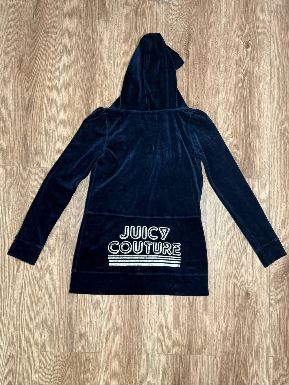 Vintage Juicy Couture Navy Blue Velour Zip-Up Hoodie - Size S